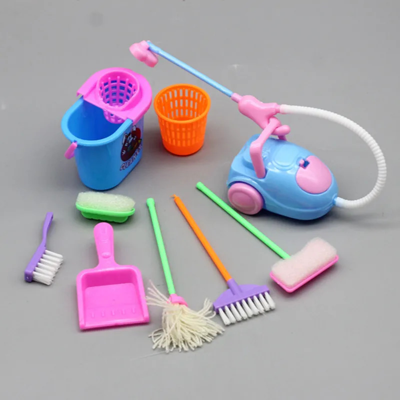 Kids Outdoor Broom - 9 adet minyatür bebek evi temizlik