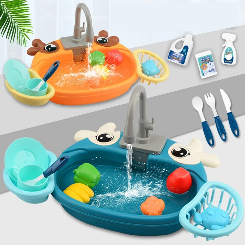 Kids Outdoor Mud Kitchen Accessories - Elektrikli Dolaşan Suyu, Bulaşık Makinesi Lavabosu